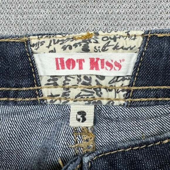 Hot Kiss Womens Blue Denim Cici Short Shorts Flag Patchwork Low Rise Size 3 - Picture 4 of 13